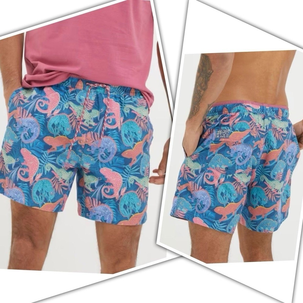 FatFace Recycled Swim Trunks XL Teal Chameleon Print
